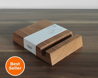 Wooden iPad Stand - Square Holder in Natural Oak Wood, Personalization available!