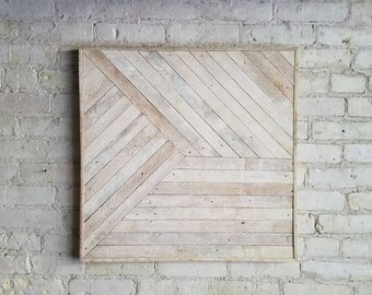 Reclaimed Wood Wall Art, Decor, Lath, Pattern, Geometric, Monochromatic, 24x24