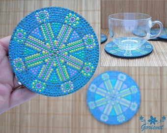 Coasters set Hand painted Blue decor Kitchen set Drink coasters Easter gift for women Table decor Gift for mom Housewarming gift for hostess
