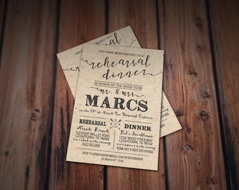 rustic kraft rehearsal and dinner invitation