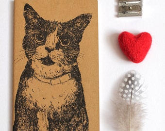 Cat Notebook, Hand Printed Pocket Notebook, Moleskine Cahier Notebook, Journal