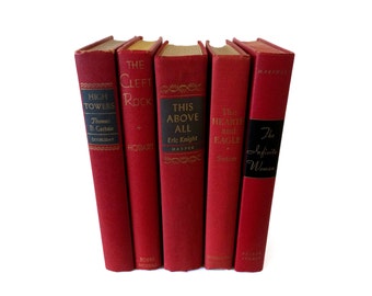 Decorative Old Books, Red Books for Home Decor, Vintage Wedding Decor, Photography Prop, Instant Library, Vintage Book Decor