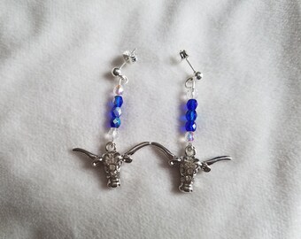 Blue & White Longhorn Earrings