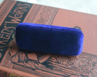 Antique Velvet Push Button Stick Pin Box, Mother of PEarl Release Display Box, Pin Presentation Box, Heirloom Display, Jewelry gift for her