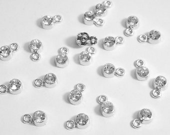 20 Tiny Rhinestone Drops Clear Crystal charms silver finish 8x5mm April birthstone DB20413