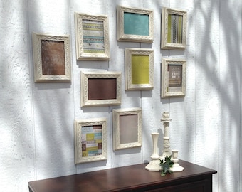 Farmhouse White 5x7 Picture Frames - Identical Set of 9 Wall Hanging - Shabby Cottage Chic Frames - White Wall Decor