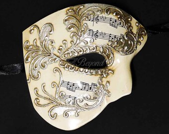 New! Men's Masquerade Mask, Silver Phantom Mask, Phantom of the Opera Mask, Mask with Music Notes, Masquerade Mask Men, Mardi Gras