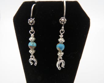 Silver and Turquoise Horseshoe Western Cowgirl Earrings