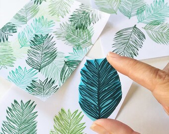 Palm Leaf, Rubber Stamp, Tropical, Hand Carved Stamp, Summer Decor, Leaf Stamp