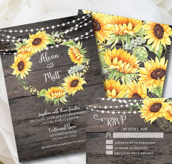 Rustic Wedding Invitation Template Sunflower Invitation