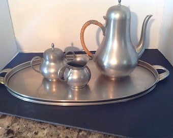 Pewter Tea pot Coffee Pot With Sugar and Creamer CK Holland with Tray