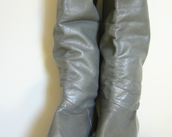 Vintage TALL BOOTS in GREY Leather/Size 6.5-7