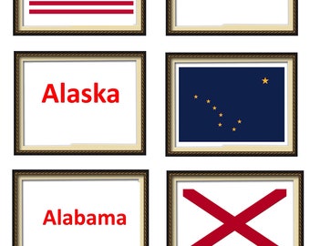 A6 Flash Cards. 103 Flashcards. Flags of the 50 US States. USA Flags Flash Cards. Waterproof/ wipe Clean. Large baby learning cards.