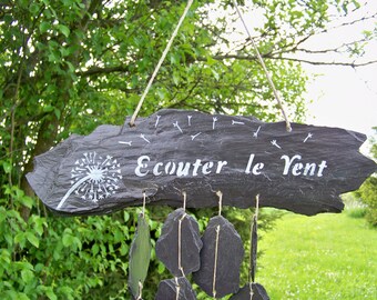 wind chime garden slate, chimes, mobile, wind chime, wind chime, slate, "hear the wind"
