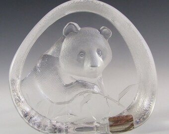 Mats Jonasson Glass Panda Paperweight #3363 - Signed