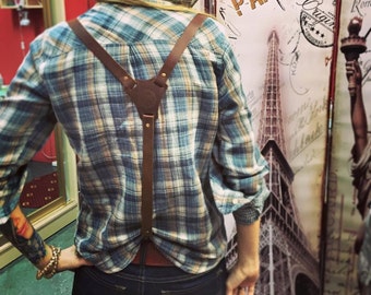 Leather Suspenders, leather suspenders brown/green/blue, Men's and womens Suspenders, skinny suspenders, Groomsmen