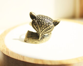 Antique Look Bronze Ring, Animal Ring, Fox Ring, Unique Statement Ring, Wraparound Ring, Bohemian Style, Gift for Her