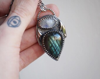 Labradorite & Moonstone Pendant in sterling silver