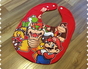 Mario, Bowser, Yoshi Baby Bib, Recycled T-Shirt Baby Bib, Video Games, Baby Boy Gift Baby Shower