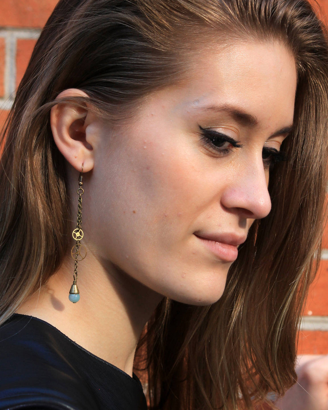 Dangling blue earrings dangling earrings bead and gear