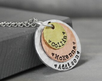 Mother Necklace, Hand Stamped Jewelry, Stacking Necklace, Mixed Metal Necklace, Stamped Necklace Copper Brass Necklace, Personalized Jewelry