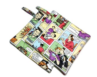 Quilted Pot Holders Set of 2 Dysfunctional Family Michael Miller Potholders
