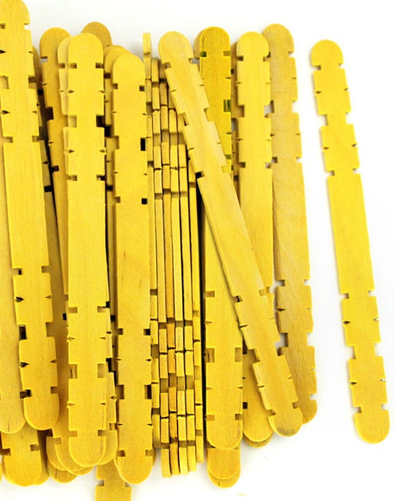 100 Yellow Notched Hobby Craft Sticks