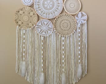 Dream Catcher Wall Hanging, Doily Dream Catcher, Boho Dreamcatcher, Dorm Decor, Bohemian Decor, Large Crochet Wall Hanging, Dreamcatcher