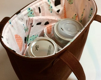 Custom 2-Jar bag, Quart Jars to Go Bag zero waste lunch or shopping tote carrier bag