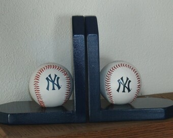 Baseball Bookends, Navy Blue Yankees Theme.