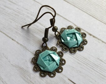 Blue Camellia Lace Earrings