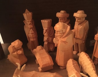 Handmade Wood Carved Nativity Holy Family Jesus Mary Joseph Manger Creche Figurines Germany