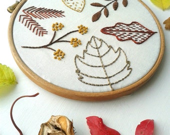 Autumn Leaves Beginner Embroidery Sampler. Craft Kit. DIY Hoop Art.Embroidery Tutorial. Modern Needlework. Gift . Botanical Art.Decor