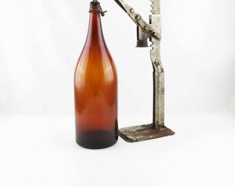 Rusted Steel Bottle Capper and Amber Bottle - Home Brewers - Beer - IPA Brewers - Rustic - Beer - Decorate or Use - Micro Brewery Display