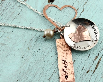 Will NOT ship until 7/9/18Sweet 16 Custom Sterling Silver and Copper Necklace | Handstamped Personalized Jewelry | Mother Daughter Necklace