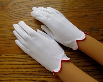 Vintage Gloves, White with Red Scalloped Edge, Kay Fuches, West Germany, Dress Gloves, Vintage Dress Gloves, Unused, Red & White Gloves