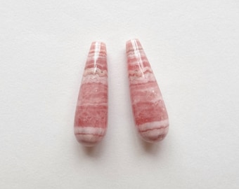 Pink Rhodochrosite Half Drilled Smooth 7x22 mm Teardrops with banding One Pair G7144