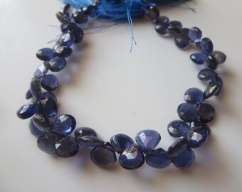 Natural Iolite Faceted Heart Briolettes- 8" Strand -Stones measure- 8 mm Appx.