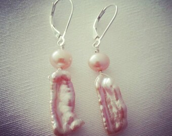 Pink Freshwater Pearl Dangle Earrings