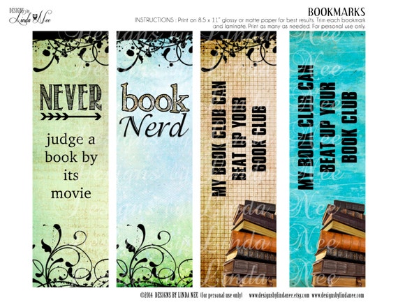 BOOKMARKS Printable BOOK Nerd Bookmarks Instant Download