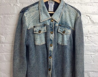 Vintage Denim & Knit Jacket | Acid Washed Denim Jacket | 80s Style Denim Jacket | PBJ Blues Jacket