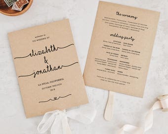 Wedding Programs Template, Printable Fan Program, Calligraphy Program, Rustic Program, Order of Service | Edit in Word and Pages