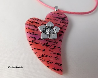 Writing 48 cm polymer clay heart pendant necklace