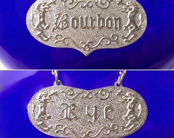 Vintage Bourbon + Rye Reversible Decanter Label Liquor Tag, Man Cave Bar Decor