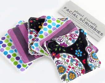 Face Scrubbies - Set of 6 - Sugar Skull Purple - Planet-Friendly Makeup Remover Pads
