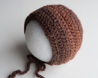 Brown Crochet Baby Hat Newborn Bonnet Photography Prop