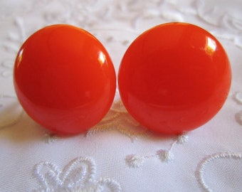 Vintage Bright Neon Orange Button Style Screw Backed Earrings