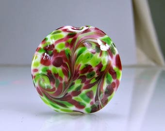 Cranberry and Green Lampwork Focal Bead SRA Glass Beads