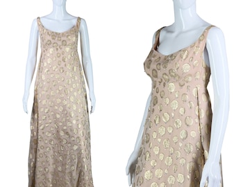 1960s Polka Dot Dress Gold Lame Dress Beaded Jeweled Dress 60s Formal Gown Train Back
