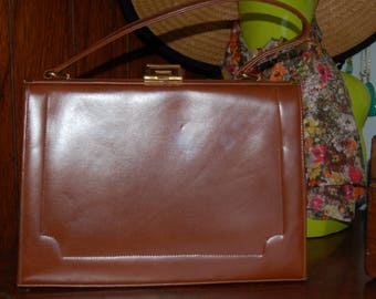 Vintage tan leather bag suede lined Mclaren